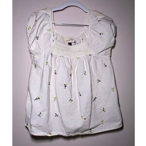 Universal Thread Womens Small White Puff Sleeve Embroidered Square Neck Top